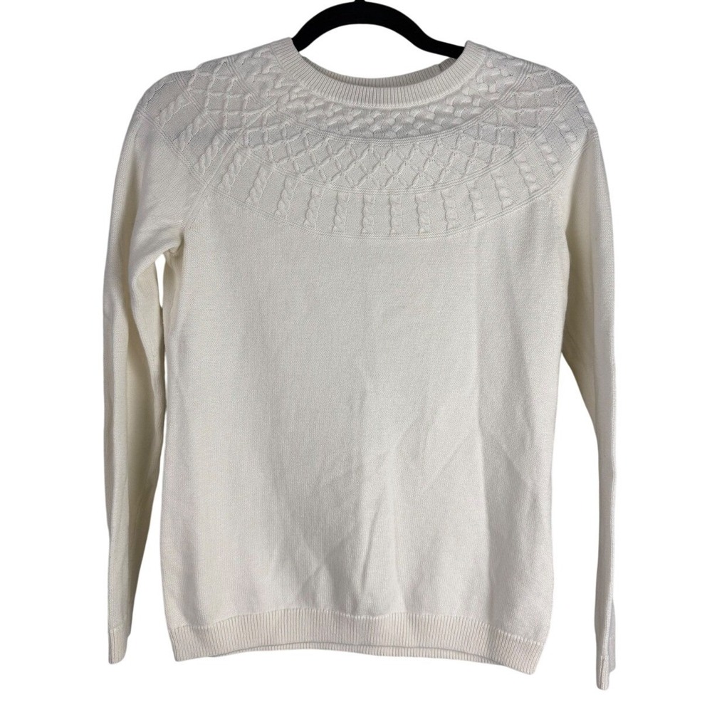 Talbots Petites Cable Knit Sweater Ivory Cream Cotton Cashmere Preppy Small
